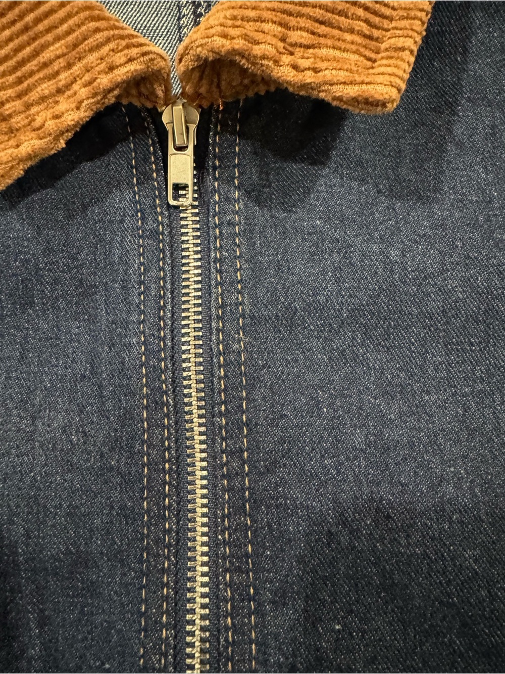Madden Girl Dark Blue Denim Jacket with Tan Corduroy Collar - Picture 2 of 6